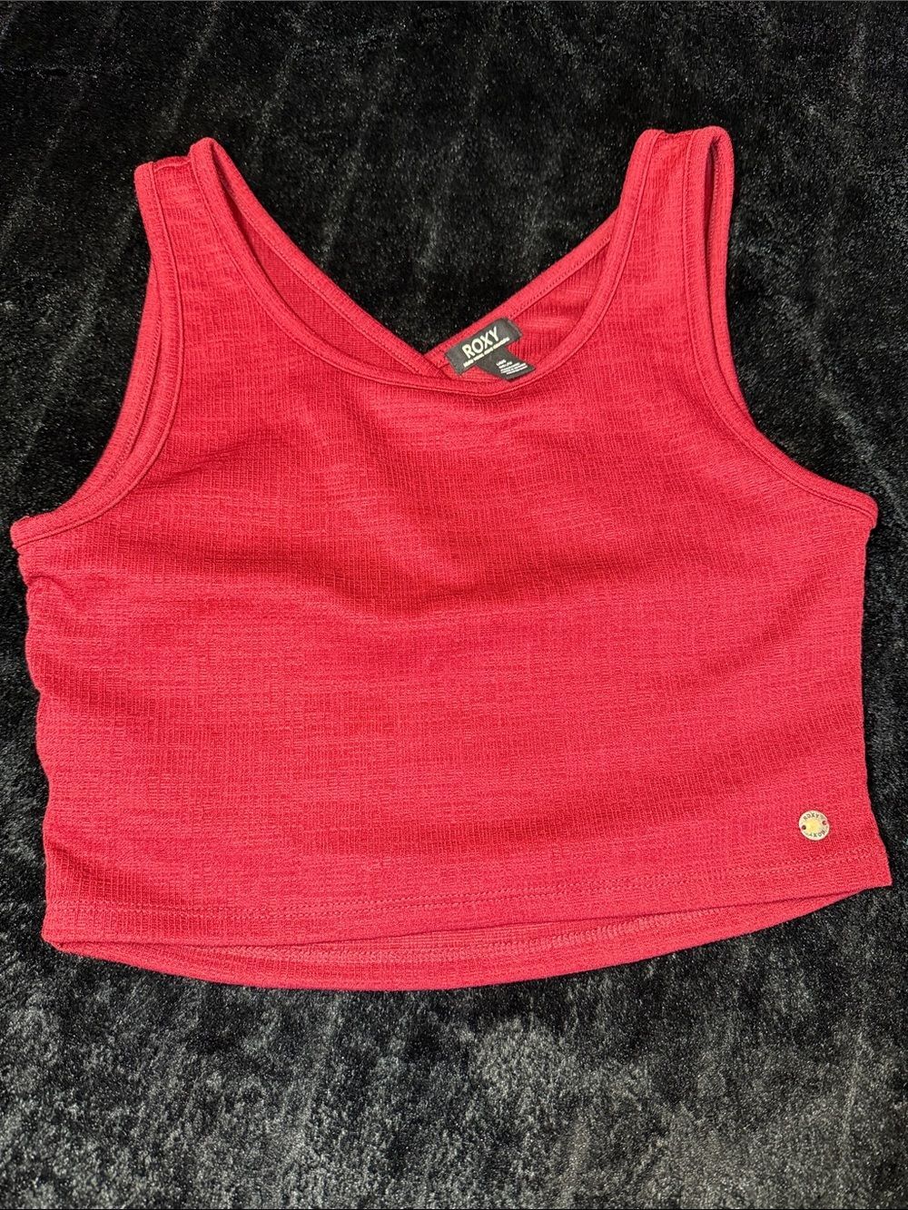 Roxy Good Keepsake Red Burgundy Scoop Neck Crossback Crop Tank Top Large